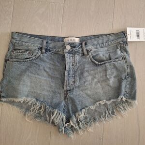 Free People Light Blue Frayed Jean Shorts